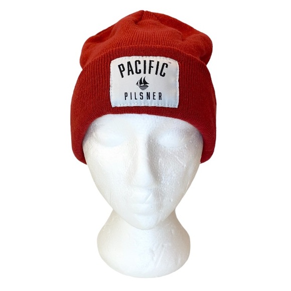 Pacific Pilsner Cuffed Beanie Toque Winter Hat Red Pac Pil Beer Cap - Picture 1 of 13